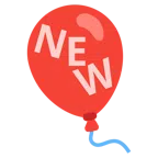 Luftballon + Wort „New“ in blauem Quadrat