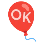 Luftballon + Großbuchstaben OK in blauem Quadrat