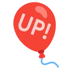 Luftballon + Schriftzug „UP!“ im blauen Quadrat