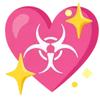 cuore che luccica + simbolo del rischio biologico