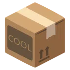 Paket + Wort „Cool“ in blauem Quadrat
