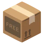 Paket + Wort „Free“ in blauem Quadrat
