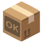 Paket + Großbuchstaben OK in blauem Quadrat