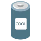 Batterie + Wort „Cool“ in blauem Quadrat