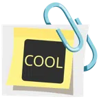 verhakte Büroklammern + Wort „Cool“ in blauem Quadrat