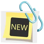 verhakte Büroklammern + Wort „New“ in blauem Quadrat