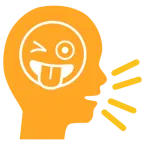 persona che parla + faccina che fa l’occhiolino e mostra la lingua