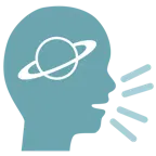 persona che parla + pianeta con satellite