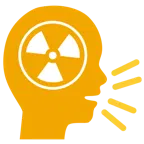 persona che parla + simbolo della radioattività