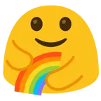 persone che si abbracciano + arcobaleno