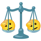 faccina che fa il saluto + bilancia a doppio piatto