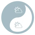 yin yang + sun behind cloud