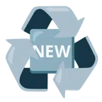 recycling symbol + NEW button