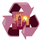 recycling symbol + sunset