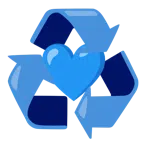 recycling symbol + blue heart