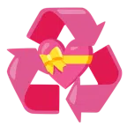 recycling symbol + heart with ribbon
