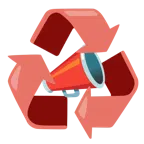 recycling symbol + megaphone