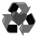 recycling symbol + black heart