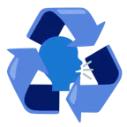 recycling symbol + speaking head