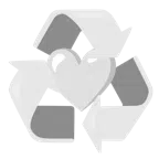 recycling symbol + white heart