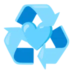 recycling symbol + light blue heart