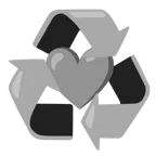 recycling symbol + grey heart