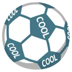 Fußball + Wort „Cool“ in blauem Quadrat