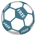 Fußball + Wort „Free“ in blauem Quadrat