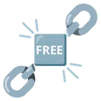 Ketten + Wort „Free“ in blauem Quadrat