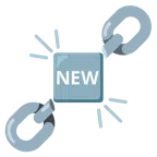 Ketten + Wort „New“ in blauem Quadrat
