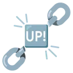 Ketten + Schriftzug „UP!“ im blauen Quadrat