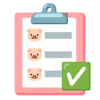 check mark button + pig face
