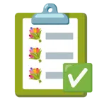 check mark button + bouquet