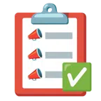 check mark button + megaphone