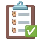 check mark button + owl