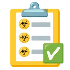 check mark button + biohazard