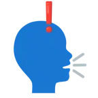 red exclamation mark + speaking head