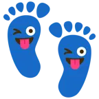impronta di piedi + faccina che fa l’occhiolino e mostra la lingua