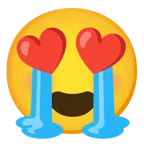 loudly crying face + smiling face with heart-eyes