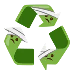 recycling symbol + face with head-bandage