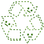 recycling symbol + dotted line face